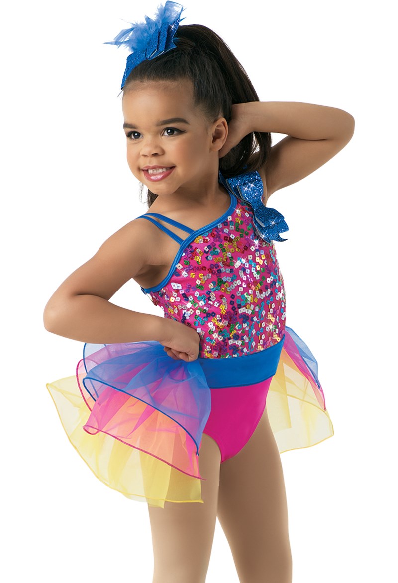 Weissman® | Neon Rainbow-Sequin Leo with Bustle