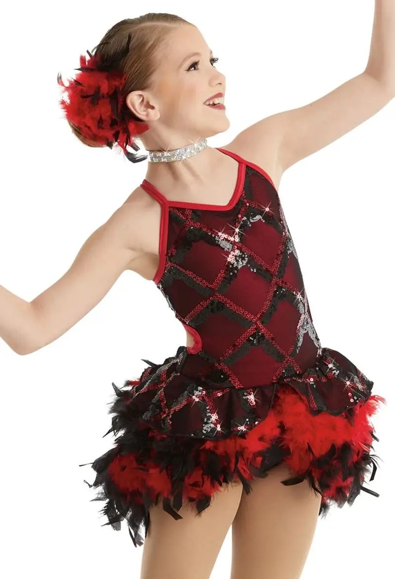 feather peplum dress Feather Peplum Sheer Latin Dance Gown PC-WL19021