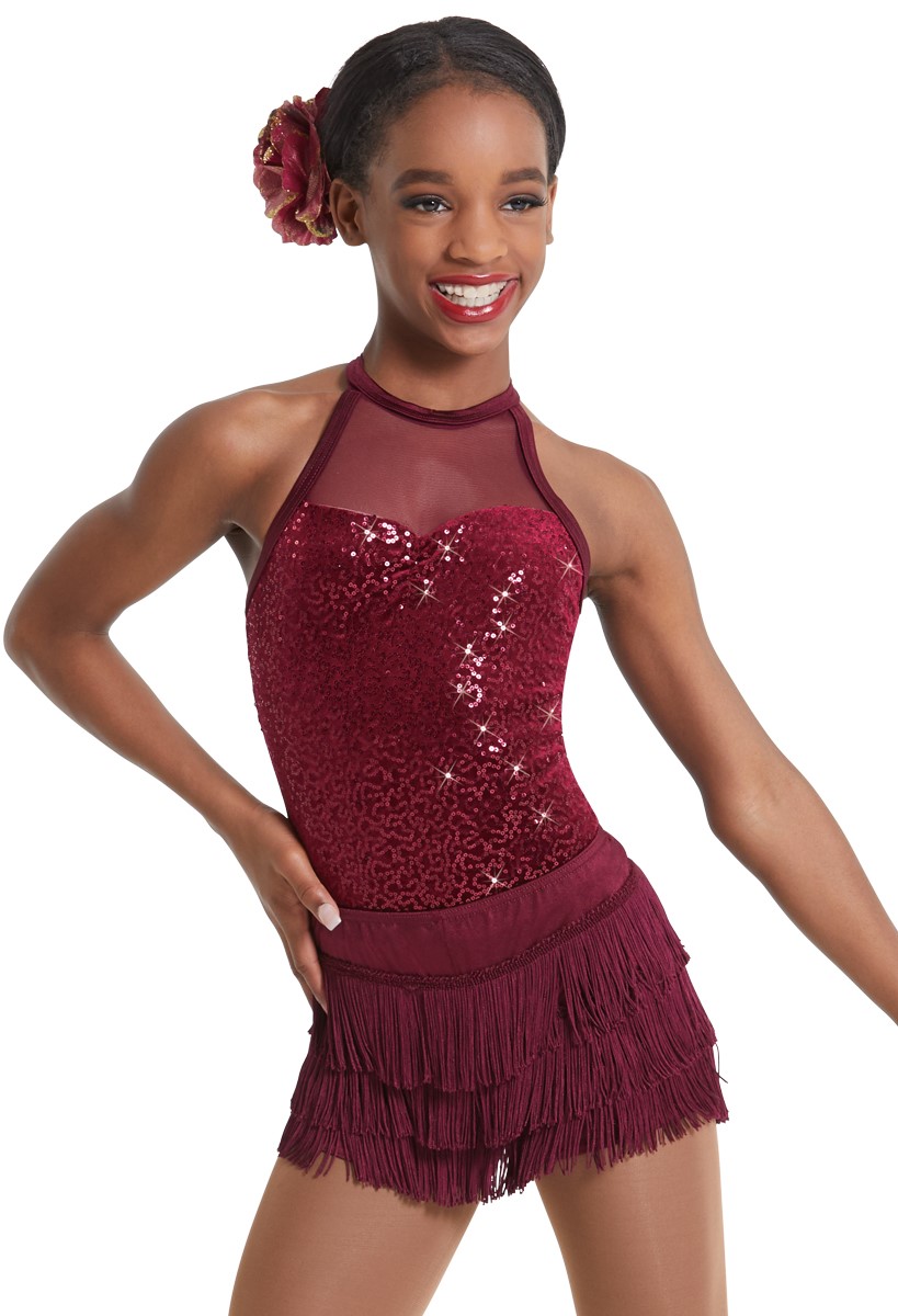 Weissman Dance leotard costume black burgundy sold red sequin Bang Bang 11619-MC