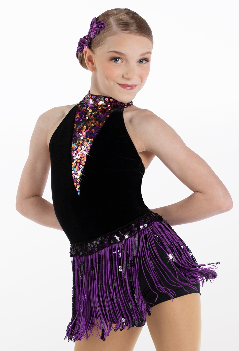 WEISSMAN Dance black purple Fringe 2024 sequins Leotard SOLO DANCE 12312 Child IC