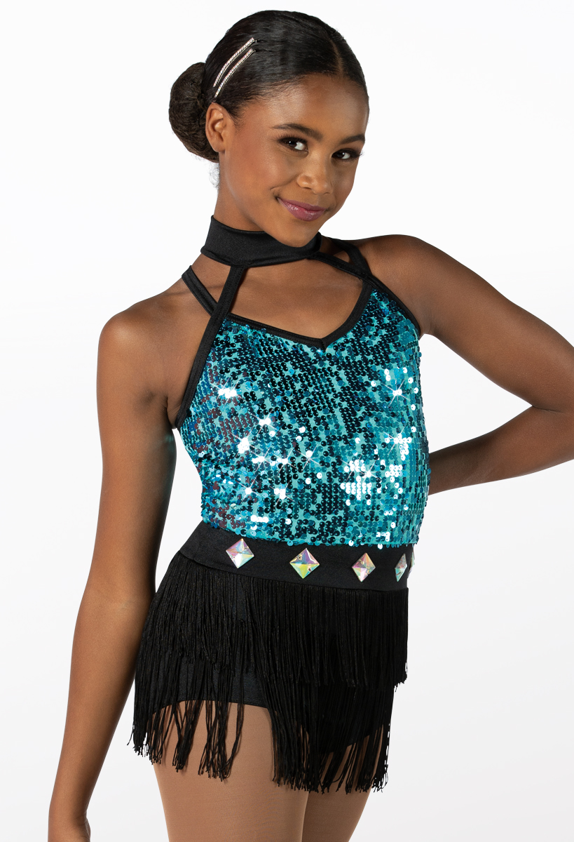 Weissman dance costume black sequin fringe Sixteen 13329 Adult newest MA