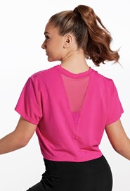 Cropped Mesh V-Back Tee