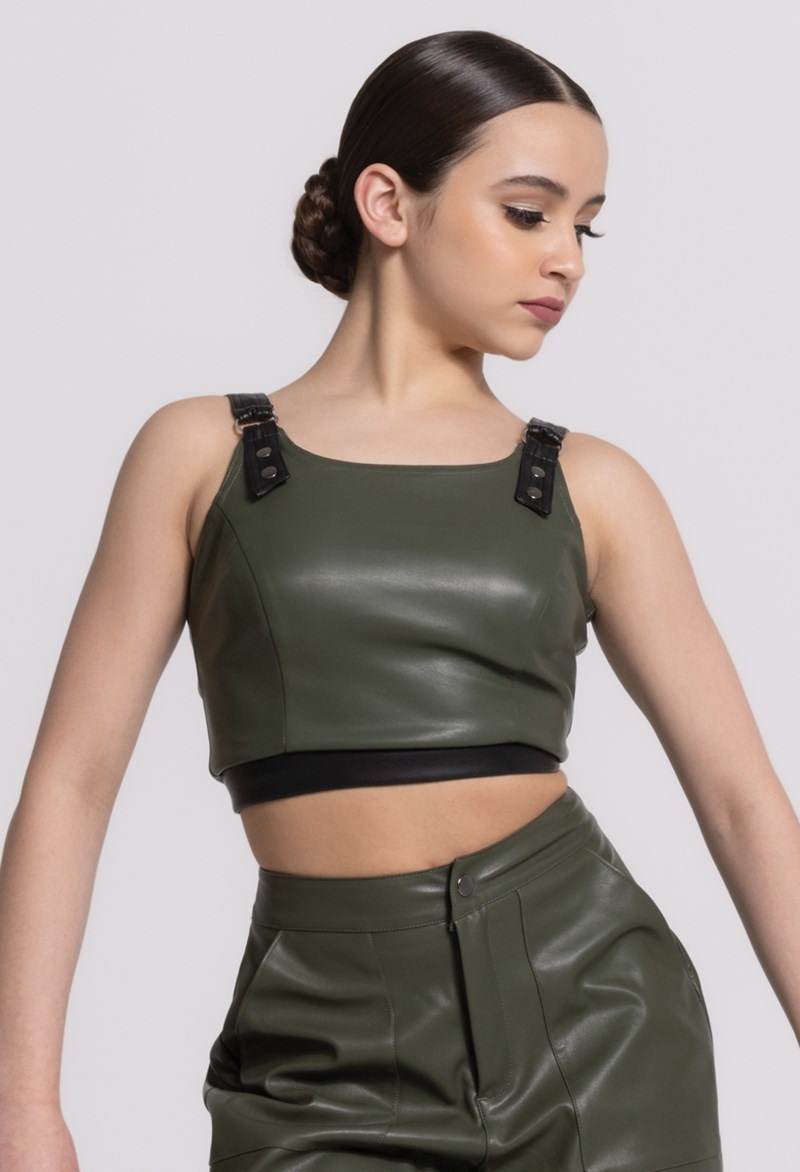 Faux Leather O-Ring Crop Top For Dance