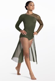 Grey Basic Nylon Scoop Neck Womens Long Sleeve Unitards Footless Spandex  Dance Unitard Costume Gymnastics Ladies