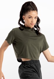 Carpetcom Women's Casual Short Rolled Sleeve Crop Tops Army Green