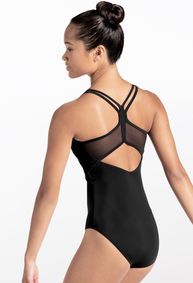 V Mesh Camisole Leotard - Black With Nude Straps – THE COLLECTIVE