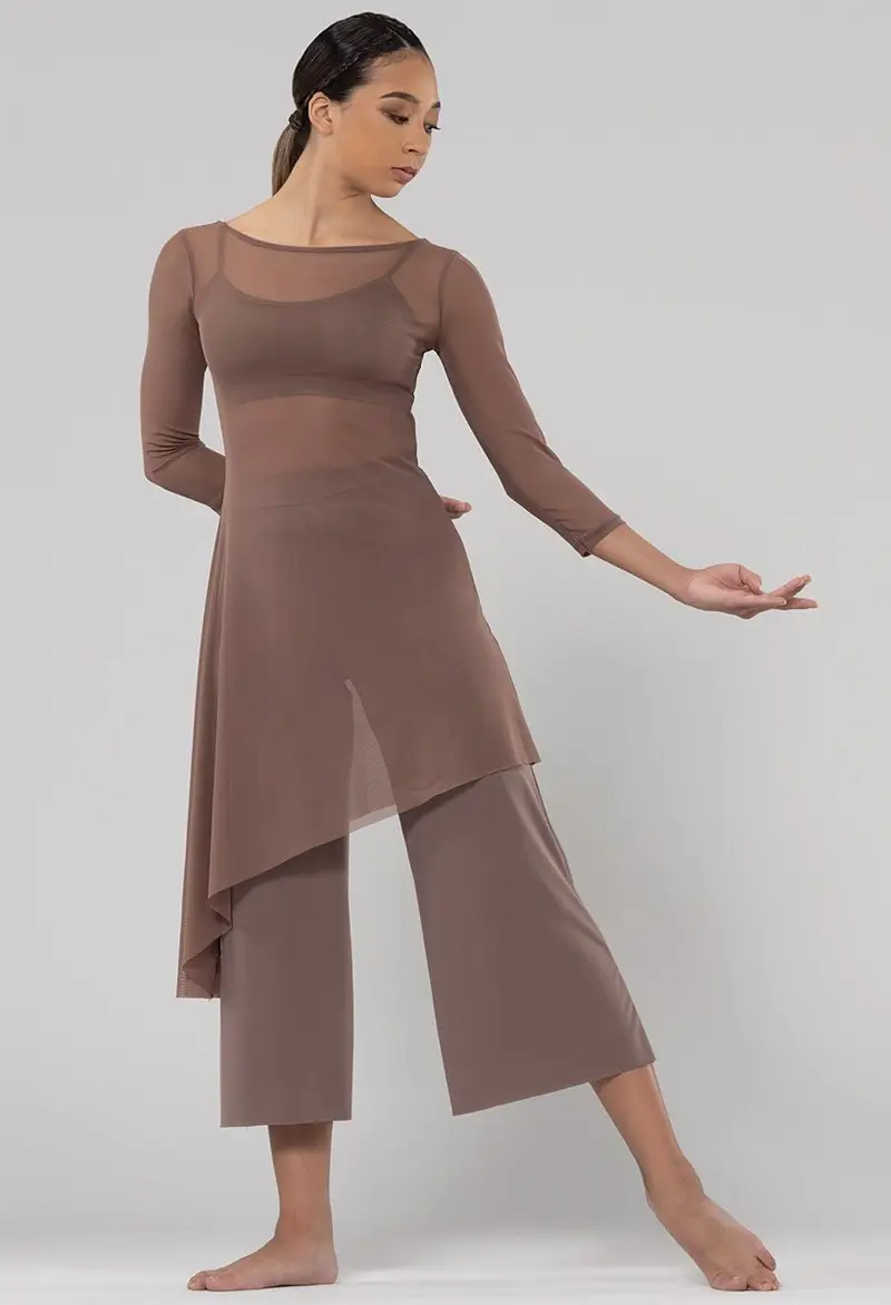 weissman asymmetrical mesh drape dress Asymmetrical Mesh Drape Dress – DanceBoxNZ main image 1