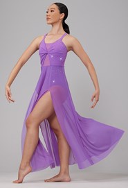 Women Lyrical Dress Modern Contemporary Dance Costume One Shoulder Flowy  Overlay Dress