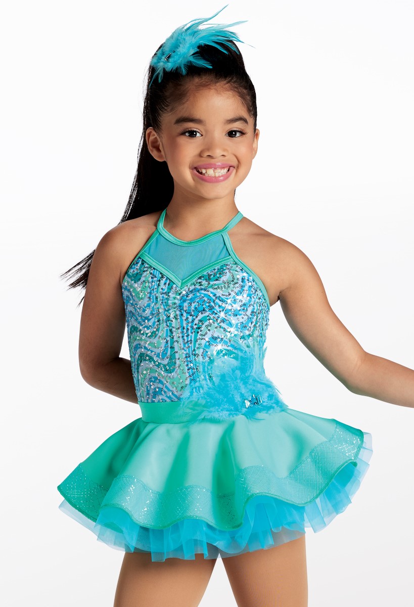 WEISSMAN Dance factory Costume aqua blue sequin AIN'T NO OTHER MAN 10582 child MC 10/12