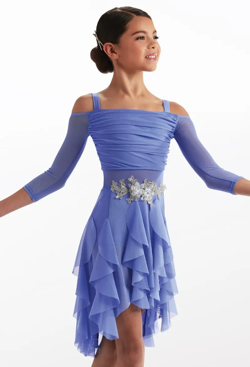 blue dance costume dress Blue Ballroom Dress with Feathers |DanceDressing main image 0