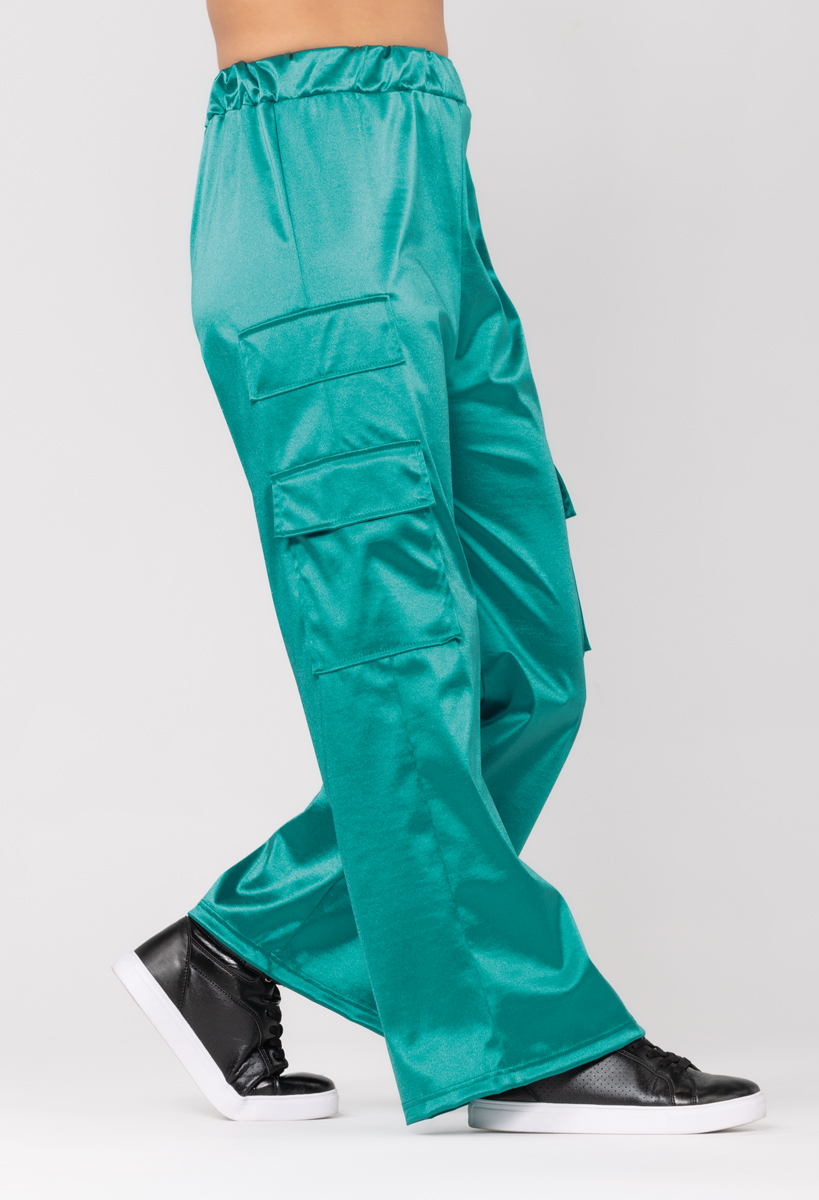 Green satin cargo on sale pants