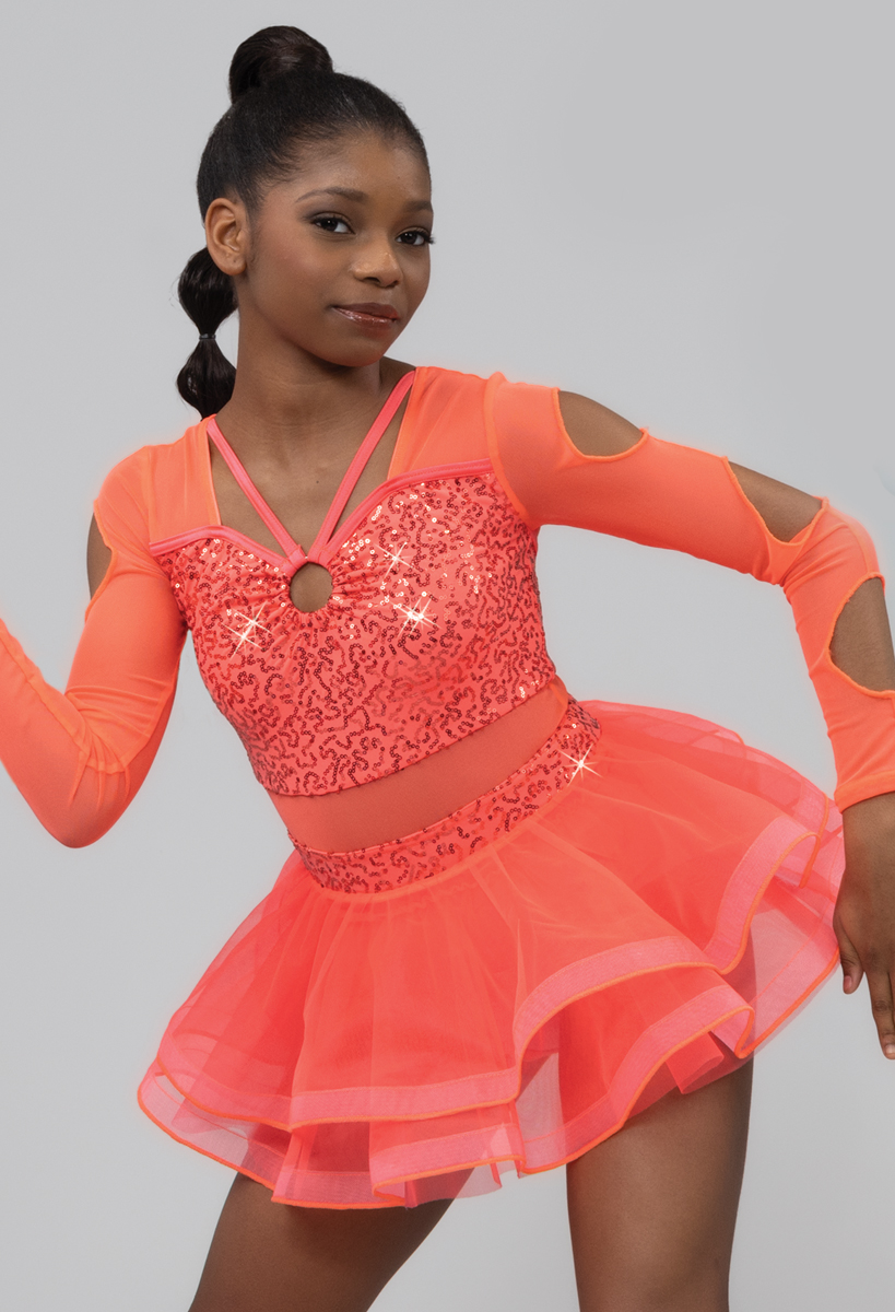 orange ballet dress Orange Sequin Tutu Kids Dance Costume