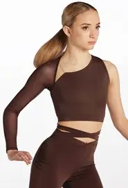 Asymmetric Mesh Sleeve Crop