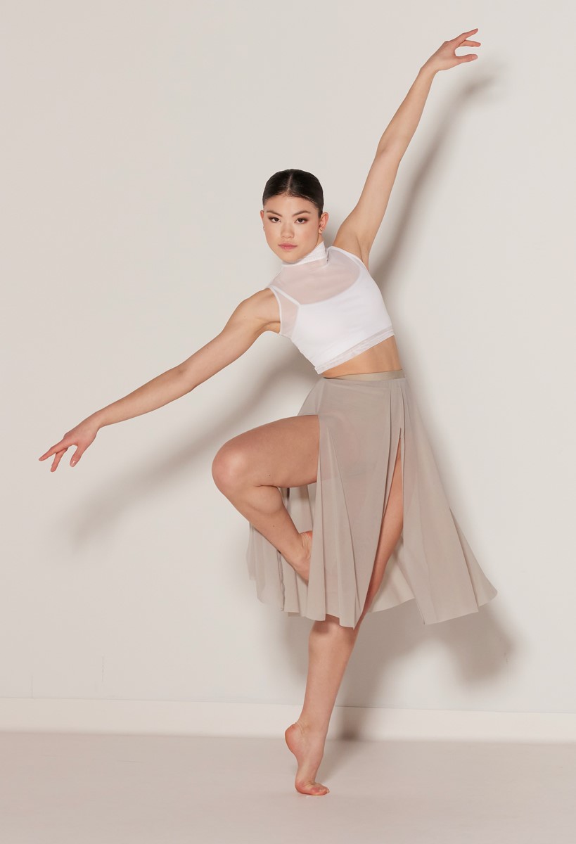Power Mesh Front Slit Midi Skirt | Weissman®