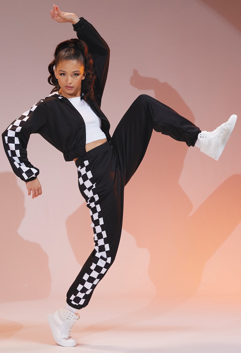 Checkered Print Zip-Up Hooded Jacket | Balera™