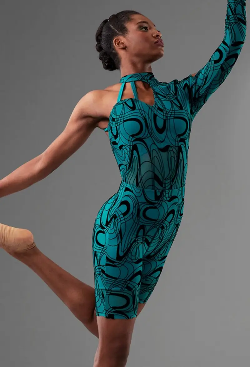 Flocked Mesh Repeating Cutout Biketard | Weissman Flocked Mesh Repeating Cutout Biketard | Weissman