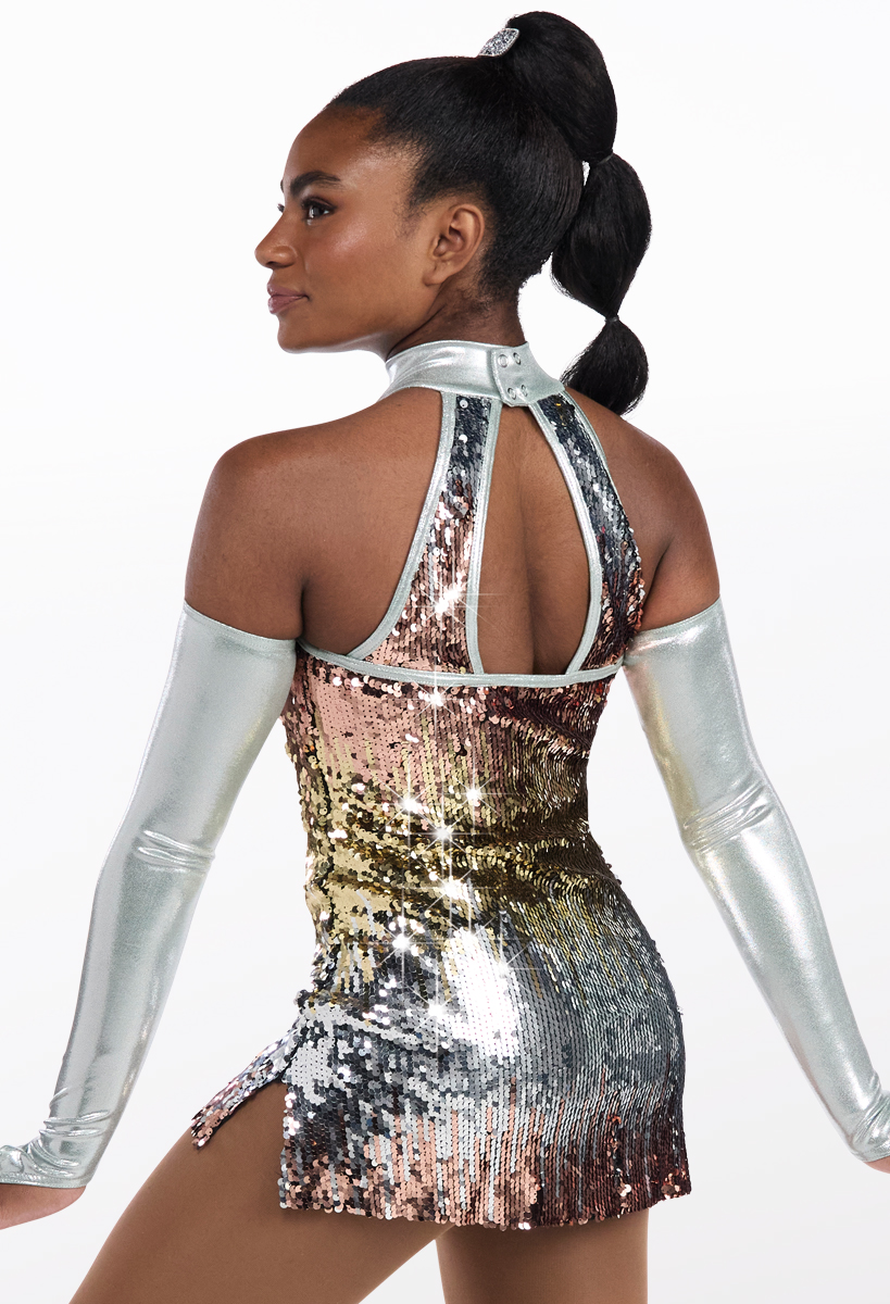 【♡mskn♡ 】DIVER DIMENSIONAL DRESS Ombre Sequin Metallic Shift Dress | Weissman®