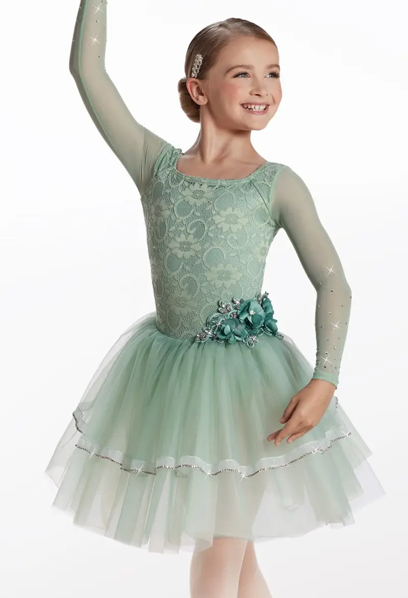 green ballet tutu dress Green Petal Ballet Tutu with Floral Embroidery and Sequin Details main image 0