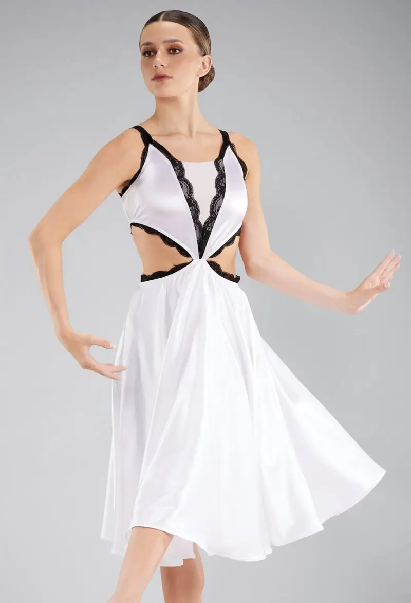 chinese dress ladies Satin Dress with Lace Inserts