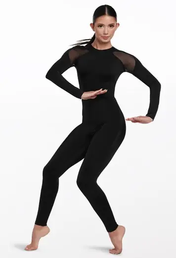 Mesh Inset Long-Sleeve Unitard