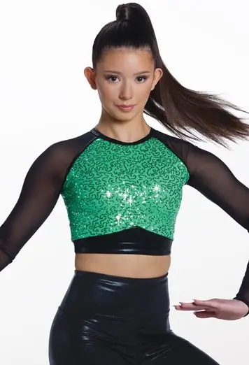 Mesh Sleeve Sequin Crop Top