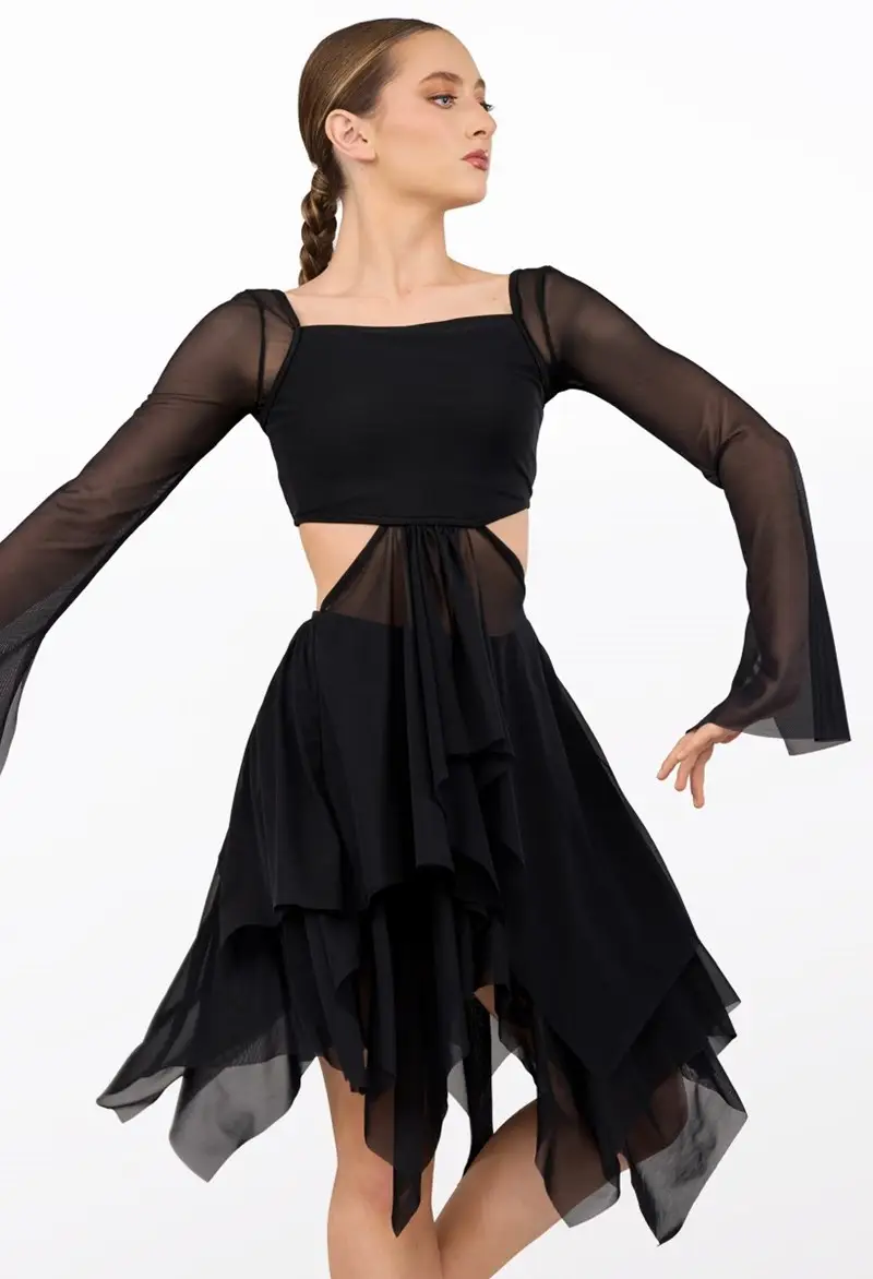 Long Sleeve Mesh Cutout Dance Dress | Weissman