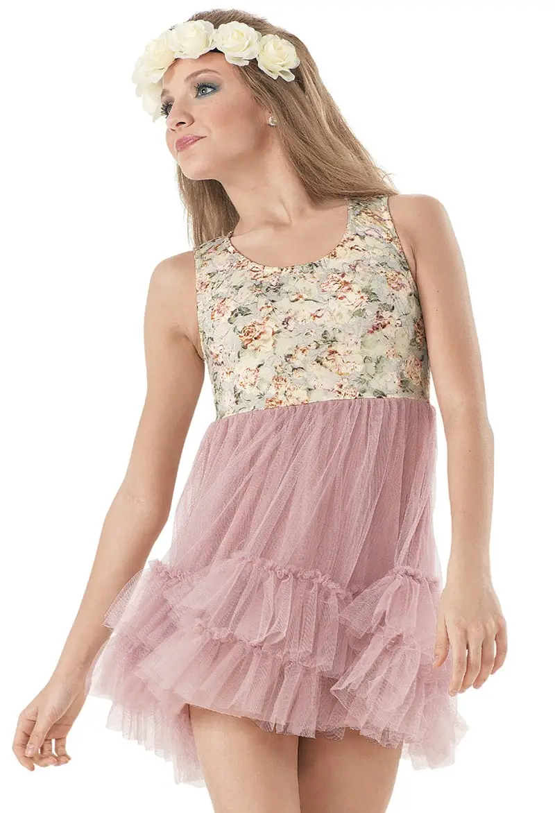 Weissman | Lace Ruffle Hem Tulle Skirt Dress