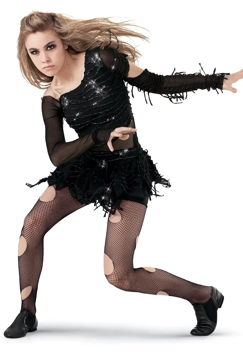 Weissman | Tattered Asymmetrical Mesh Inset Dress