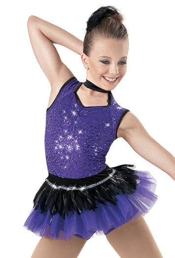 Weissman™ | Sequin Organza Feather Skirt Unitard