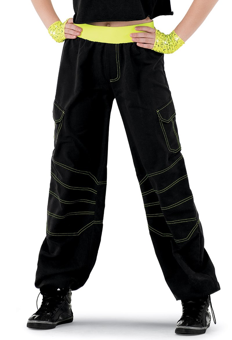 black pants with white stitching men's