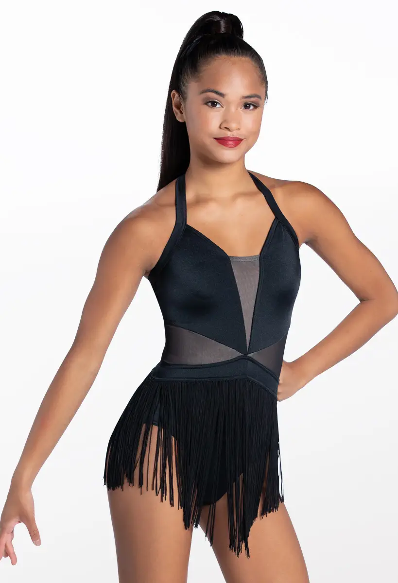 Lustre Fringe Halter Dress - Black - Large Child - Dance Dress D11359