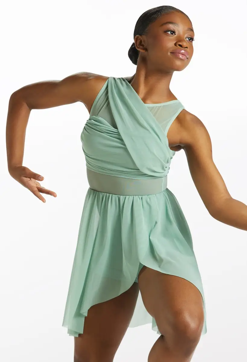 navy blue dress for baby girl Asymmetrical Mesh Drape Dress – DanceBoxNZ main image 0
