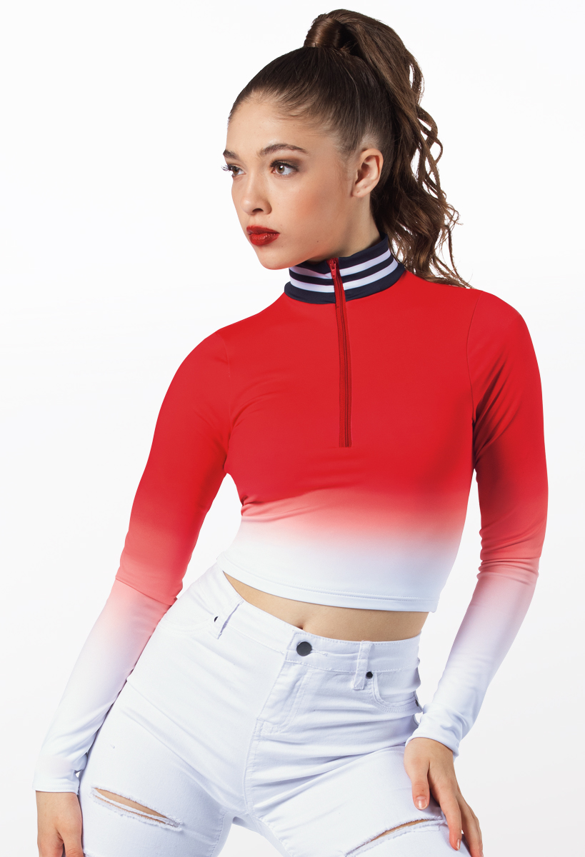Ombre Printed Zip Front Dance Crop Top | Balera™