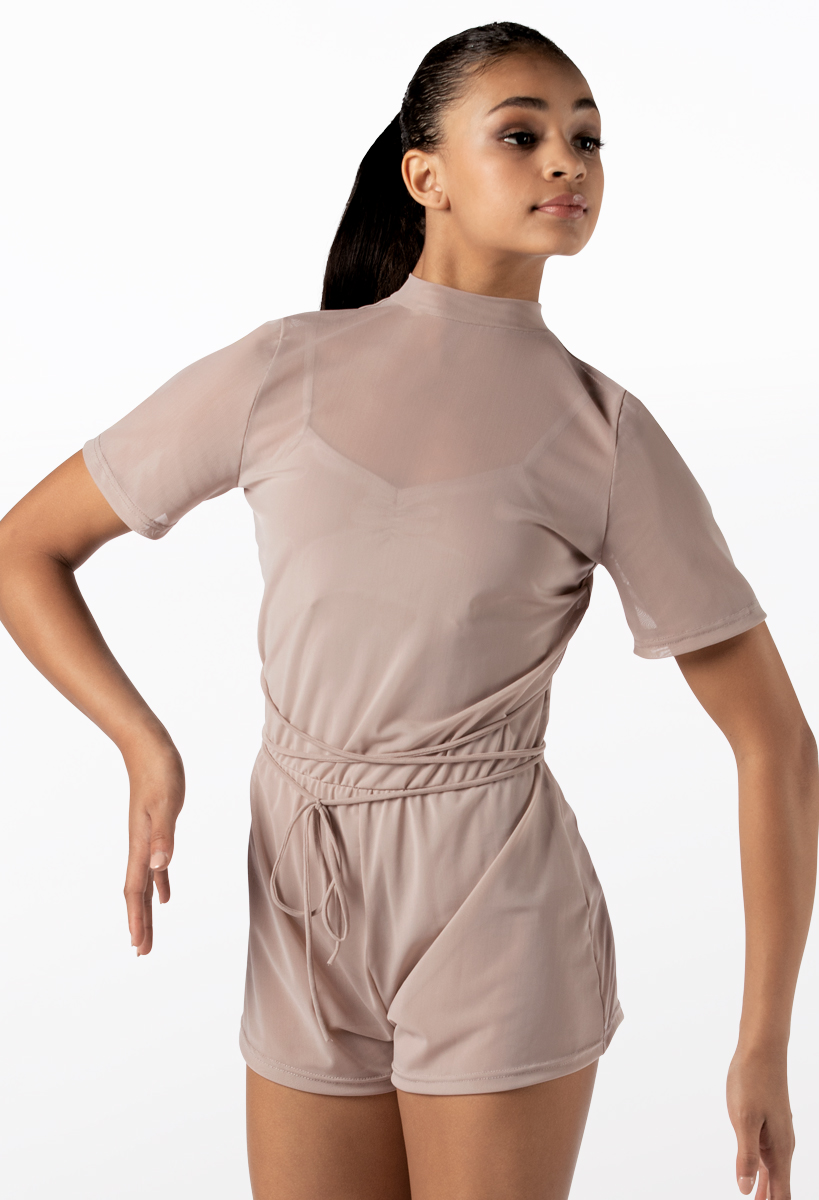 【激安通販 オンラインショップ】日用品 Neck Mock Short Balera™ | Romper Mesh Power Sleeve アイドル