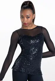 Long Sleeve Sequin Mesh Top