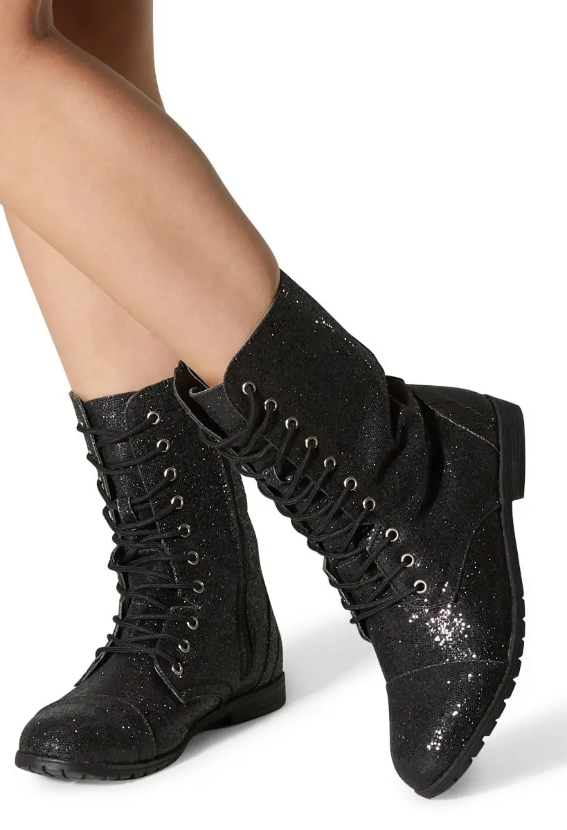 Glitter Lace-Up Combat Boots | Balera™ display picture 1