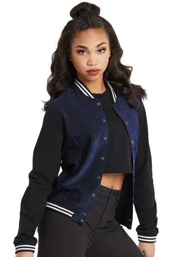 Woven Metallic Varsity Jacket