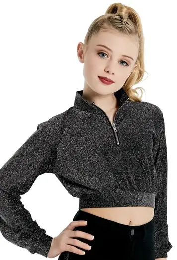 Woven Metallic Crop Pullover