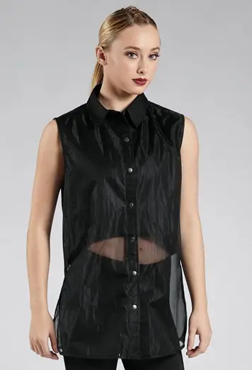 Sheer Panel Collared Shirt
