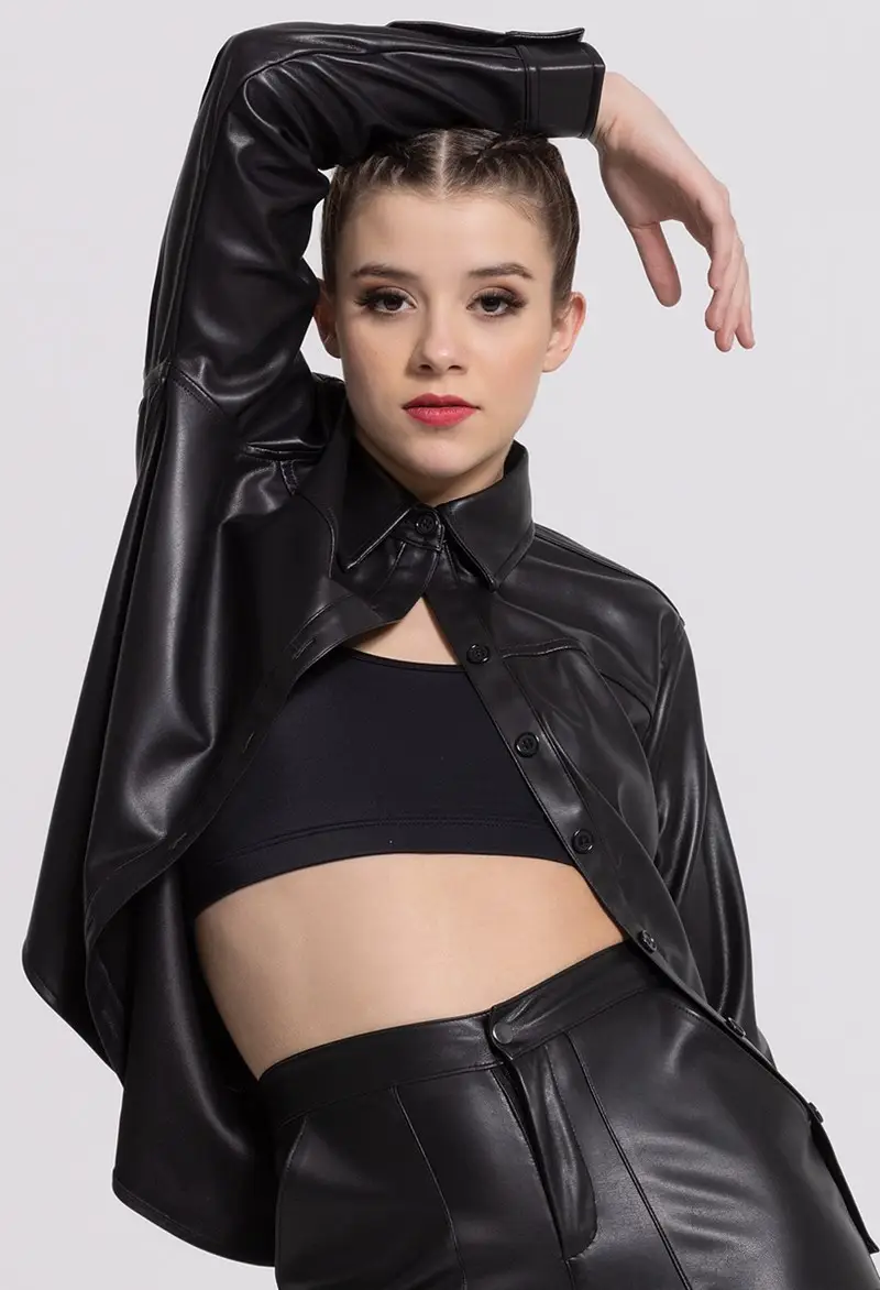 leather shacket dress Faux Long Sleeve Dance Skirt