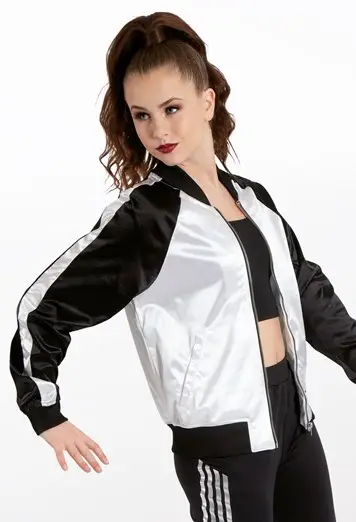 Striped Sleeve Satin Bomber