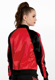 Striped Sleeve Satin Bomber