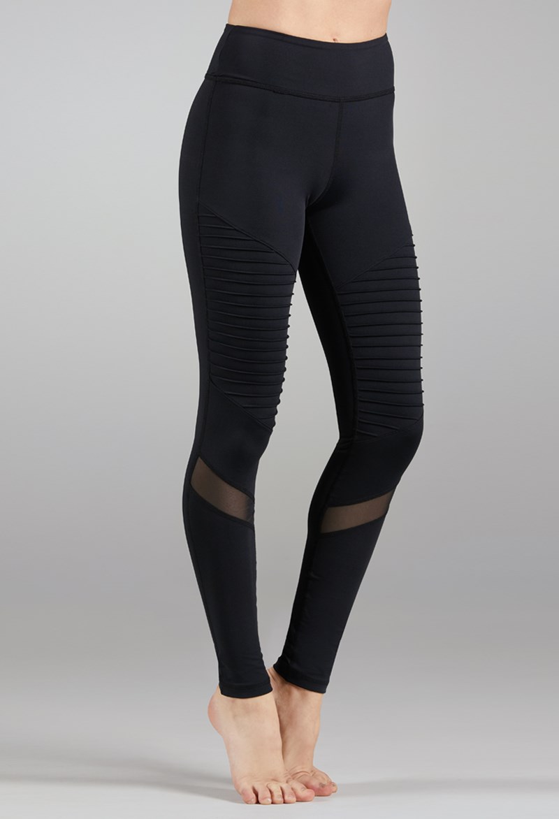 Ankle-length compressive leggings with sheer panels