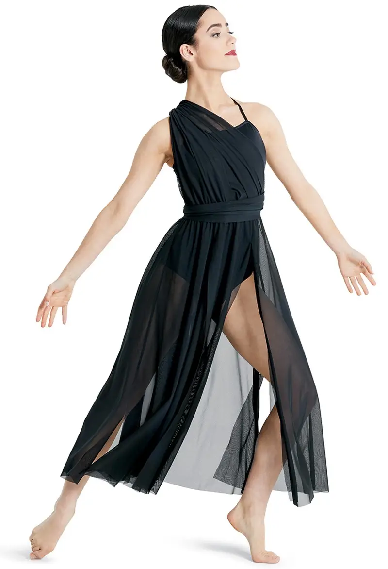 knee length dresses for ladies Asymmetrical Mesh Drape Dress – DanceBoxNZ