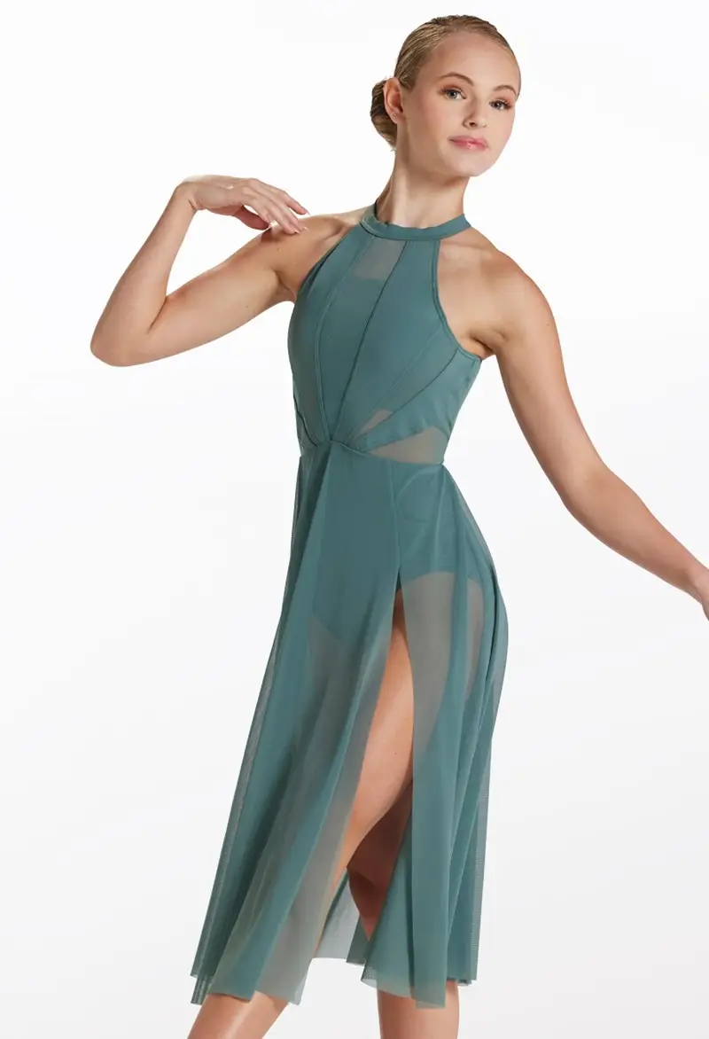 Mesh Halter Midi Dress With Side Slits | Balera
