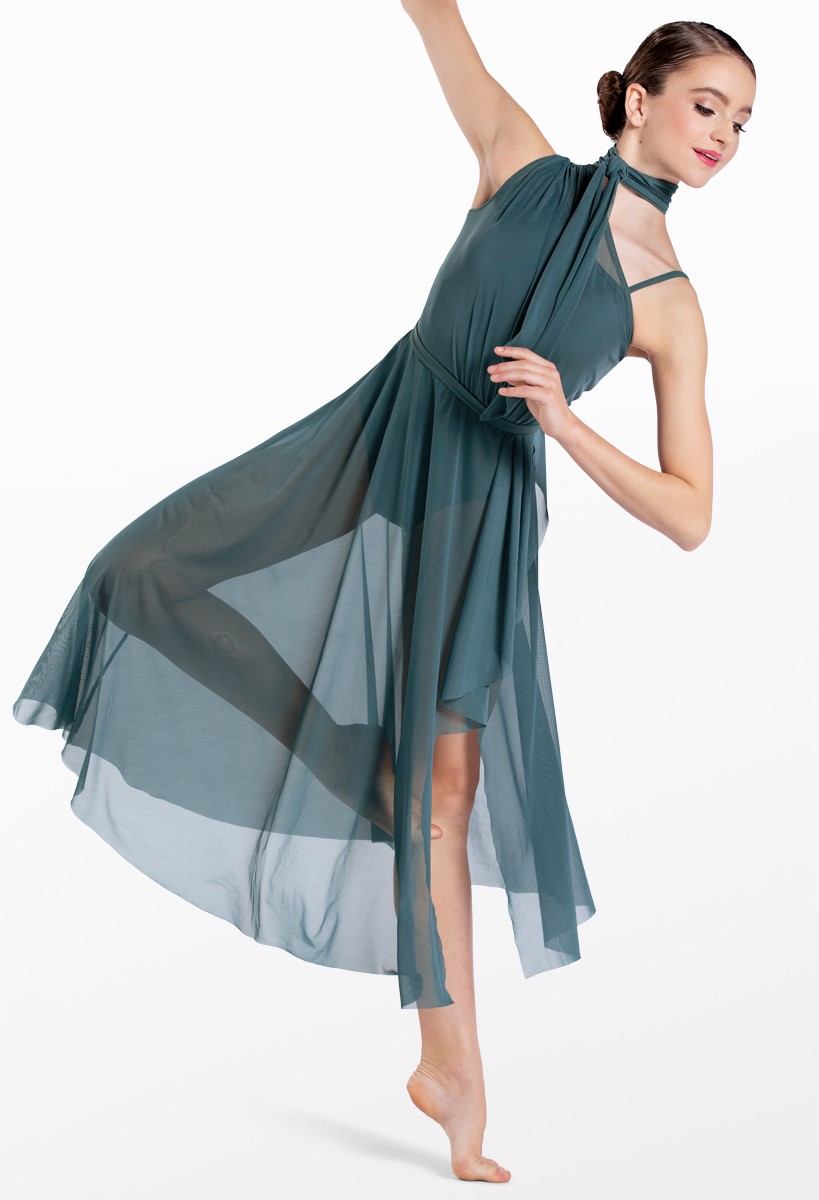 One Shoulder Mesh Tied Neck Dance Dress | Balera