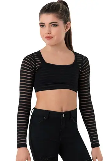 Gia Mia Stripe Mesh Crop Top