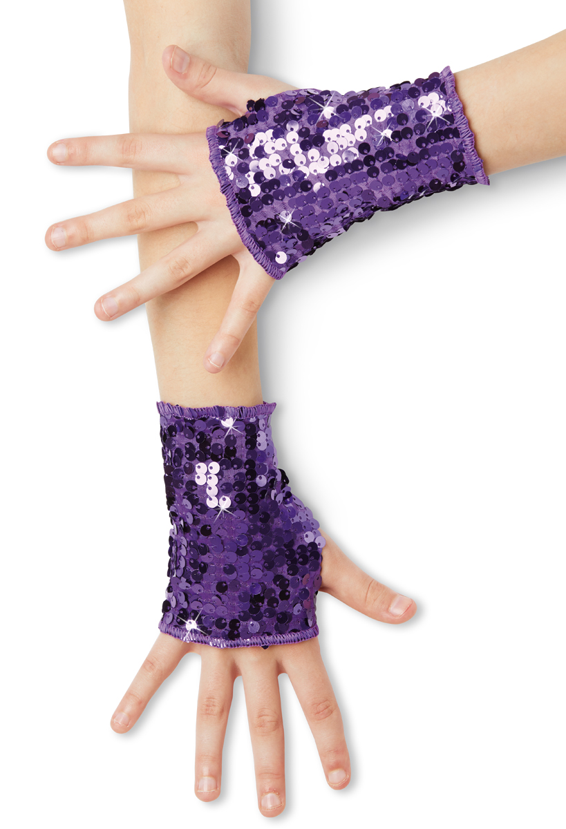 purple sequin gloves