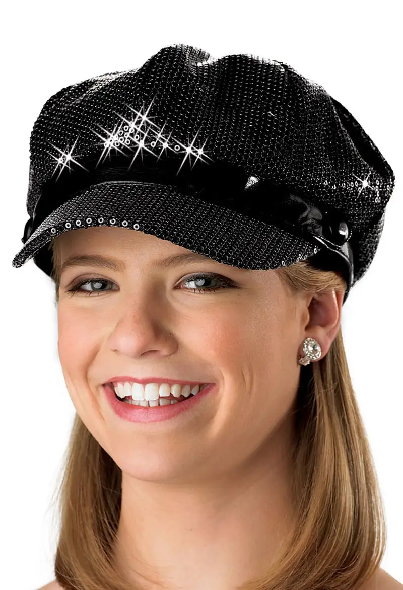 Black Sequin Baker Boy Cap - Women Accessories 22.4” Womens Sparkling Sequin Baker Boy Hat Cap | eBay Australia main image 2