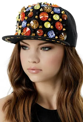 Rhinestone Stud Flat Bill Hat